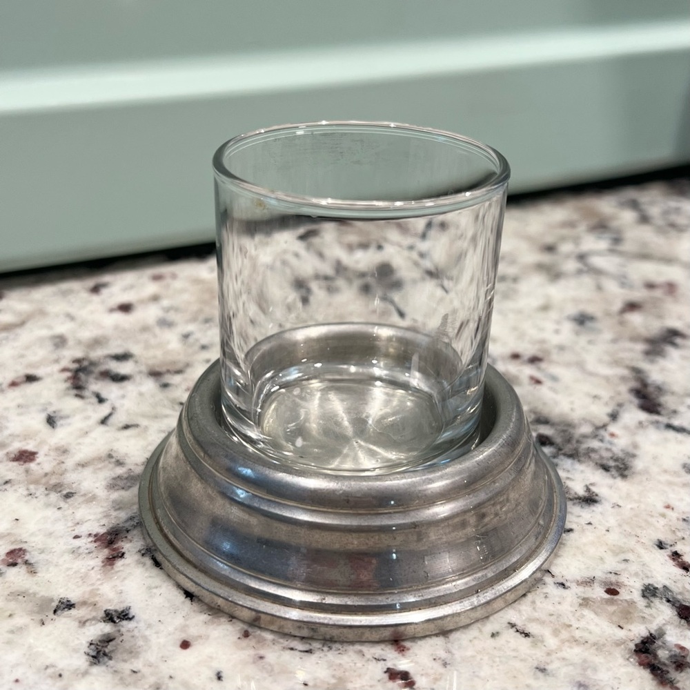 ❌SOLD Clear Glass Votive Candle Holder with Pewter Finish Base